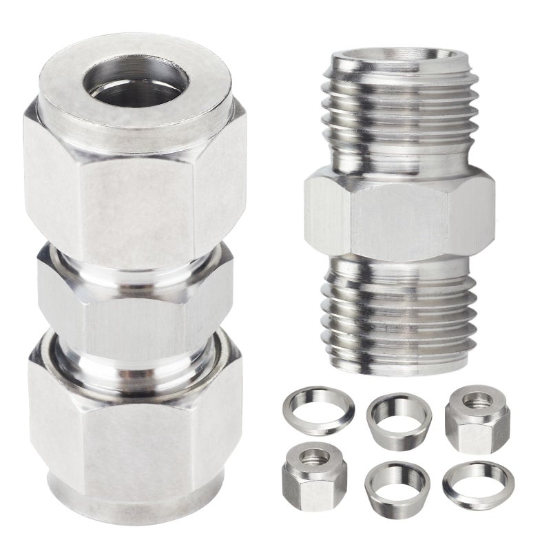 Yoebor Metalwork 304 Stainless Steel Compression Tube Fitting, Union, 3/8" OD x 3/8" OD (2 Pcs) - Image 4